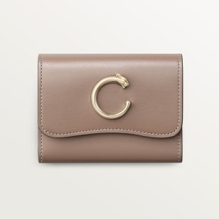 ウォレット パンテール  クレイカラー グレインド カーフスキン、ゴールドフィニッシュ