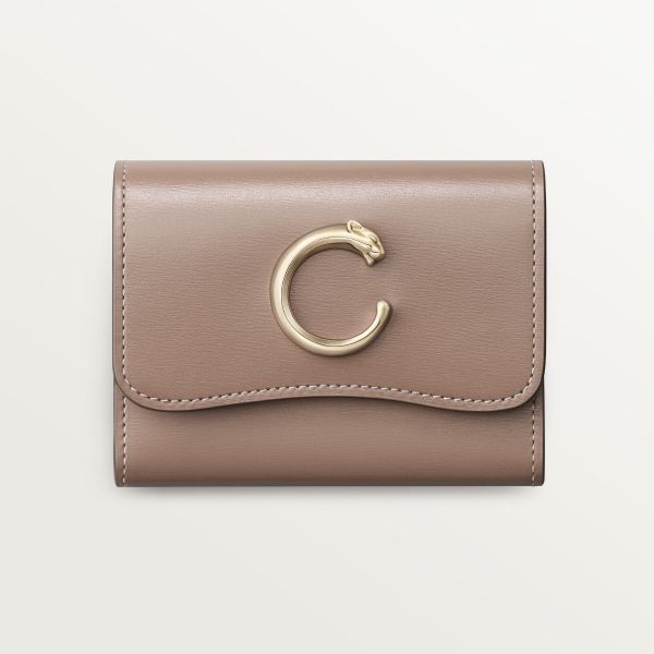 ウォレット パンテール  クレイカラー グレインド カーフスキン、ゴールドフィニッシュ