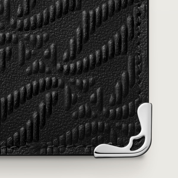 カード ホルダー マスト  デボス加工 ブラック カーフスキン、ゴドロンモチーフ、パラジウムフィニッシュ