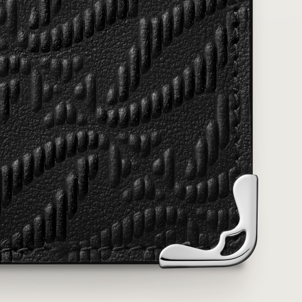 マスト カードホルダー  デボス加工 ブラック カーフスキン、ゴドロンモチーフ、パラジウムフィニッシュ