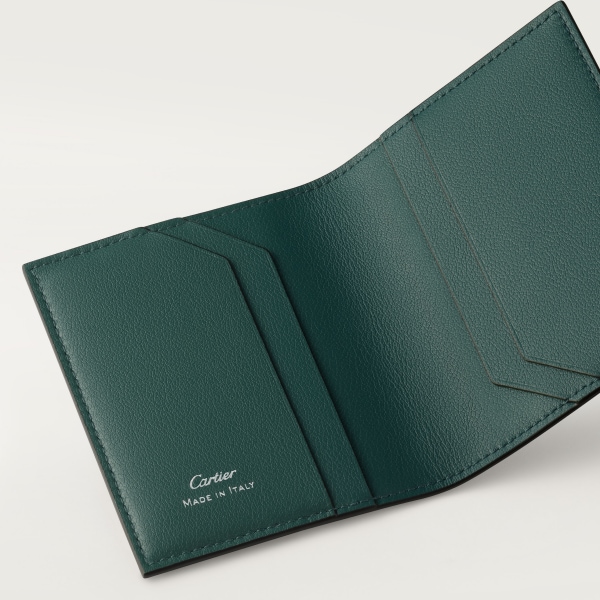 カード ホルダー パンテール  パイングリーン エンボス加工カーフスキン、パラジウムフィニッシュ