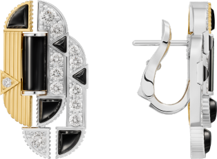 ジオメトリー＆コントラスト イヤリング、オニキス、パヴェ イエローゴールド、ホワイトゴールド、オニキス、ダイヤモンド