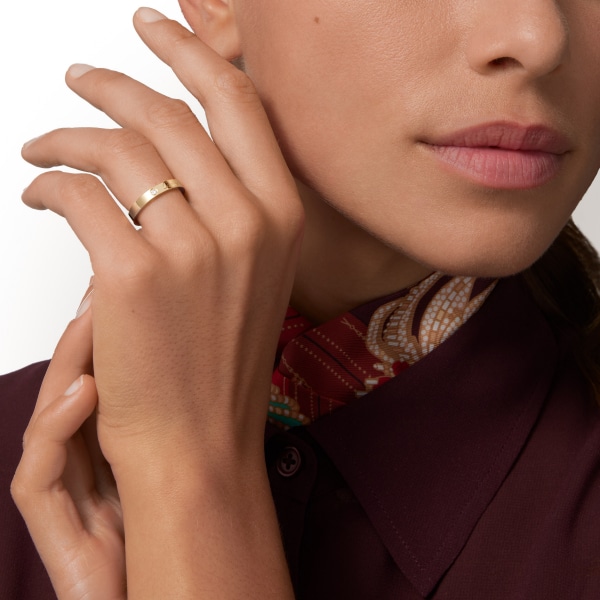 C ドゥ カルティエ ウェディングリング、幅3mm、ダイヤモンド1石 イエローゴールド、ダイヤモンド