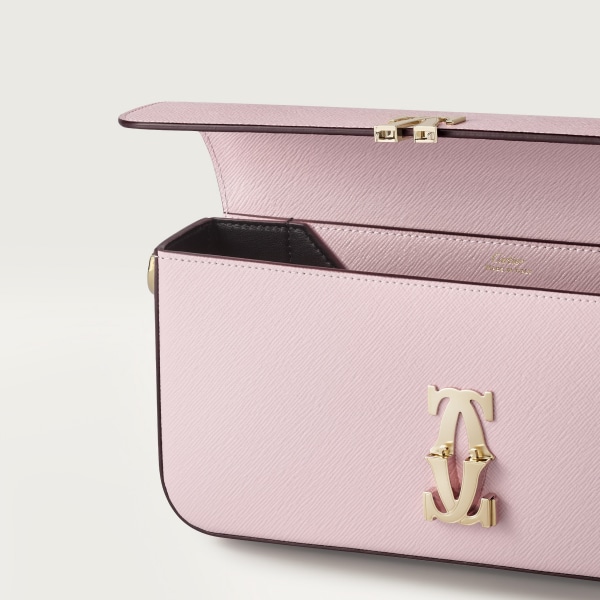 イーストウェストバッグ C ドゥ カルティエ  ペタルピンク テクスチャー カーフスキン、刺繍入り、ゴールドフィニッシュ