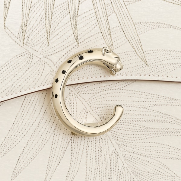 スモール バッグ パンテール C  ソルトホワイト グレインド カーフスキン、ジャングル エンブロイダリー、ゴールドフィニッシュ