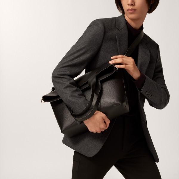 スモール トートバッグ ロザンジュ  ブラック グレインド カーフスキン、パラジウムフィニッシュ＆エナメル