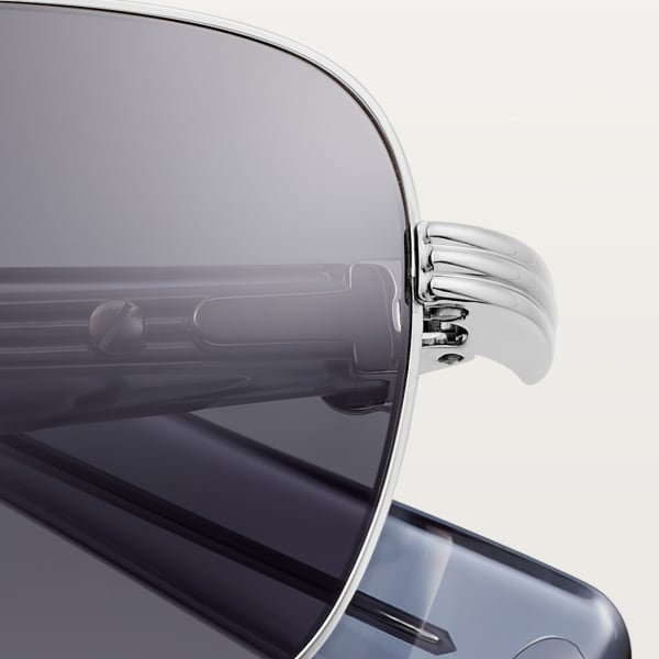 プルミエール ドゥ カルティエ サングラス スムース プラチナフィニッシュ メタル、トランスペアレントブルー アセテート、ブルーレンズ