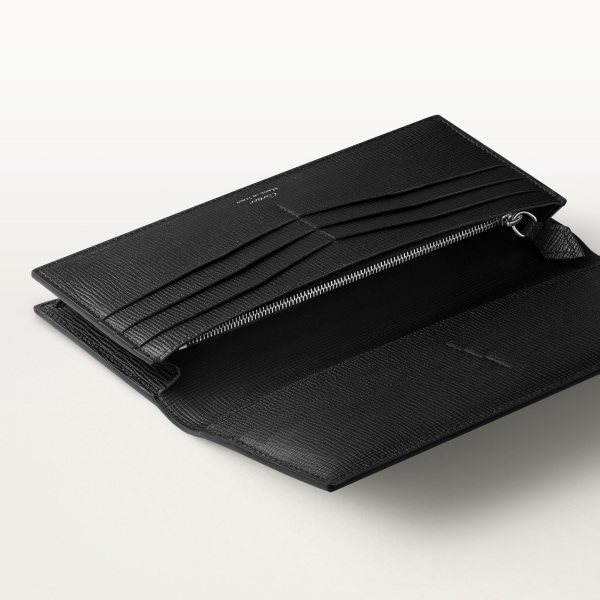 ウォレット ロザンジュ  グレインド ブラック カーフスキン、パラジウムフィニッシュ