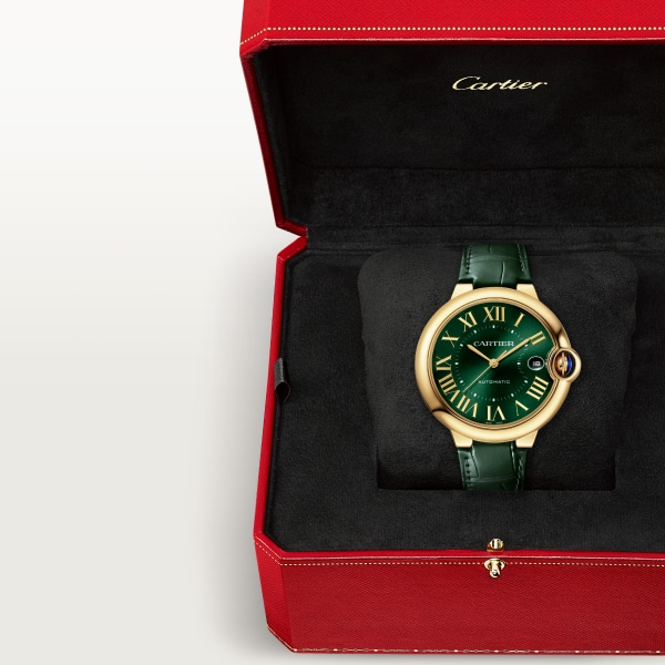 バロン ブルー ドゥ カルティエ ウォッチ 40mm、自動巻きムーブメント、イエローゴールド、レザー