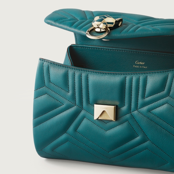 パンテール ドゥ カルティエ チェーンバッグ ミニ ペトロールブルー キルティング カーフスキン、ゴールドフィニッシュ