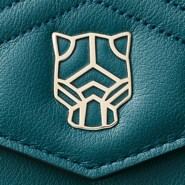 パンテール ドゥ カルティエ ミニ ウォレット ペトロールブルー キルティング カーフスキン、ゴールドフィニッシュ