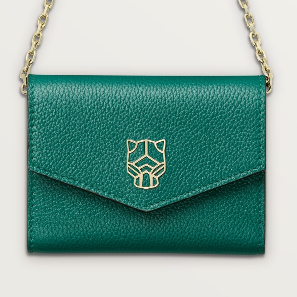 パンテール ドゥ カルティエ ミニ チェーンウォレット  ブライトグリーン カーフスキン、ゴールド フィニッシュ