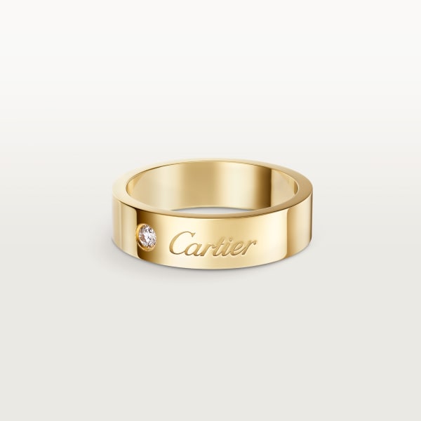 C ドゥ カルティエ ウェディングリング、幅5mm、ダイヤモンド1石 イエローゴールド、ダイヤモンド