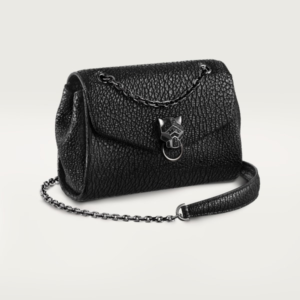 ミニ バッグ パンテール グラフィック  シャイニーブラック クリンクルエフェクト カーフスキン、ルテニウムフィニッシュ