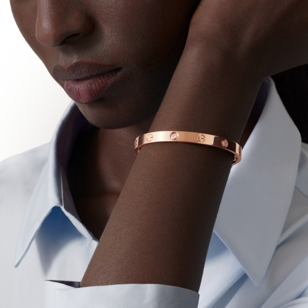 Love ブレスレット、クラシックモデル、ダイヤモンド4石 ピンクゴールド、ダイヤモンド