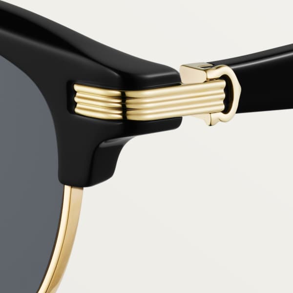 プルミエール ドゥ カルティエ サングラス スムース ゴールドフィニッシュ メタル、ブラック アセテート、グレーレンズ