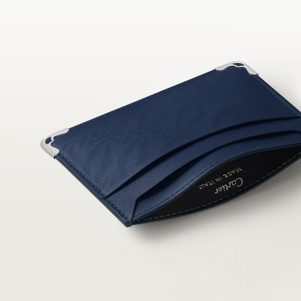 ダブル カードホルダー、マスト ドゥ カルティエ ネイビーブルー パンチング加工ロゴ カーフスキン、パラジウムフィニッシュ