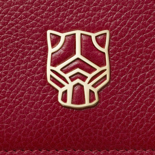 カード ホルダー パンテール グラフィック  ボルドーカラー カーフスキン、ゴールドフィニッシュ