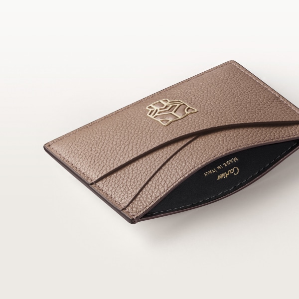 カード ホルダー パンテール グラフィック  クレイカラー グレインド カーフスキン、ゴールドフィニッシュ