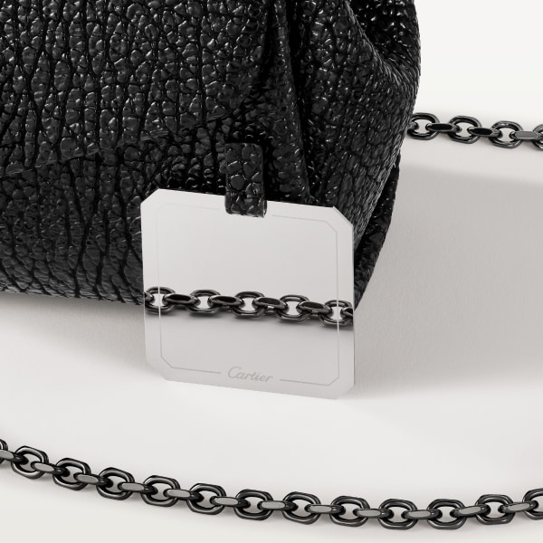 ミニ バッグ パンテール グラフィック  シャイニーブラック クリンクルエフェクト カーフスキン、ルテニウムフィニッシュ