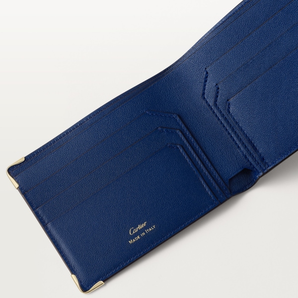 ウォレット マスト  ディープブルー カーフスキン、ゴールドフィニッシュ