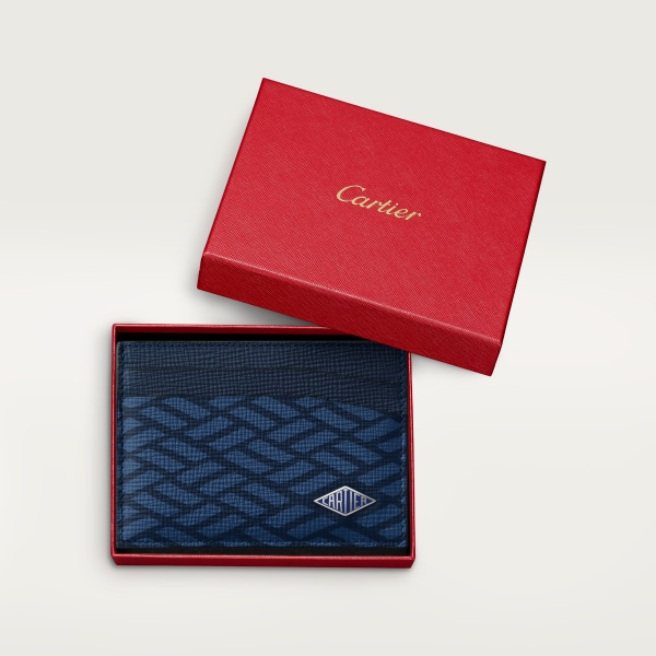カルティエ ロザンジュ ダブルカードホルダー ミモザイエロー カーフスキン、「Cartier」ロゴの箔押し、パラジウムフィニッシュ