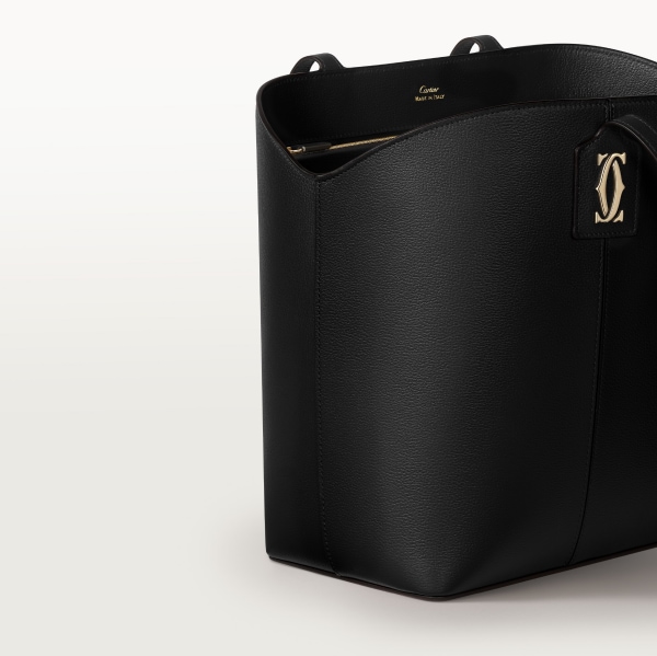 トートバッグ C ドゥ カルティエ  ブラック グレイン カーフスキン、ゴールドフィニッシュ