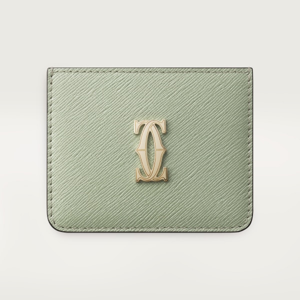 カード ホルダー C ドゥ カルティエ セージグリーン テクスチャード カーフスキン、ゴールドフィニッシュ
