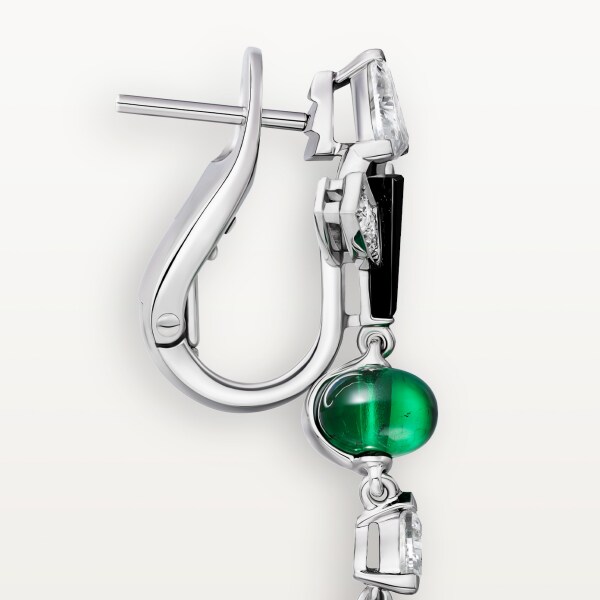 アン エキリーブル イヤリング、エメラルド、パヴェ ホワイトゴールド、オニキス、エメラルド、ダイヤモンド