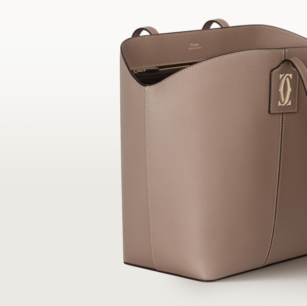 トートバッグ C ドゥ カルティエ  クレイカラー グレインド カーフスキン、ゴールドフィニッシュ