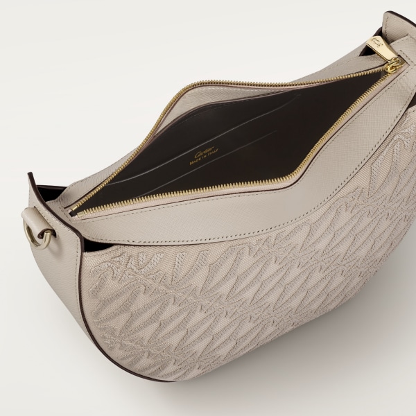 ホーボーバッグ C ドゥ カルティエ  ベージュ テクスチャー カーフスキン、刺繍入り、ゴールドフィニッシュ