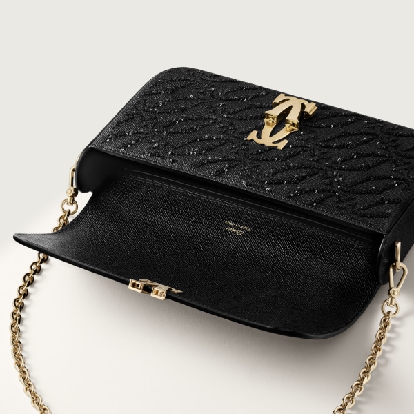 ミニ バッグ C ドゥ カルティエ  ブラック テクスチャー カーフスキン、刺繡入り、ゴールドフィニッシュ