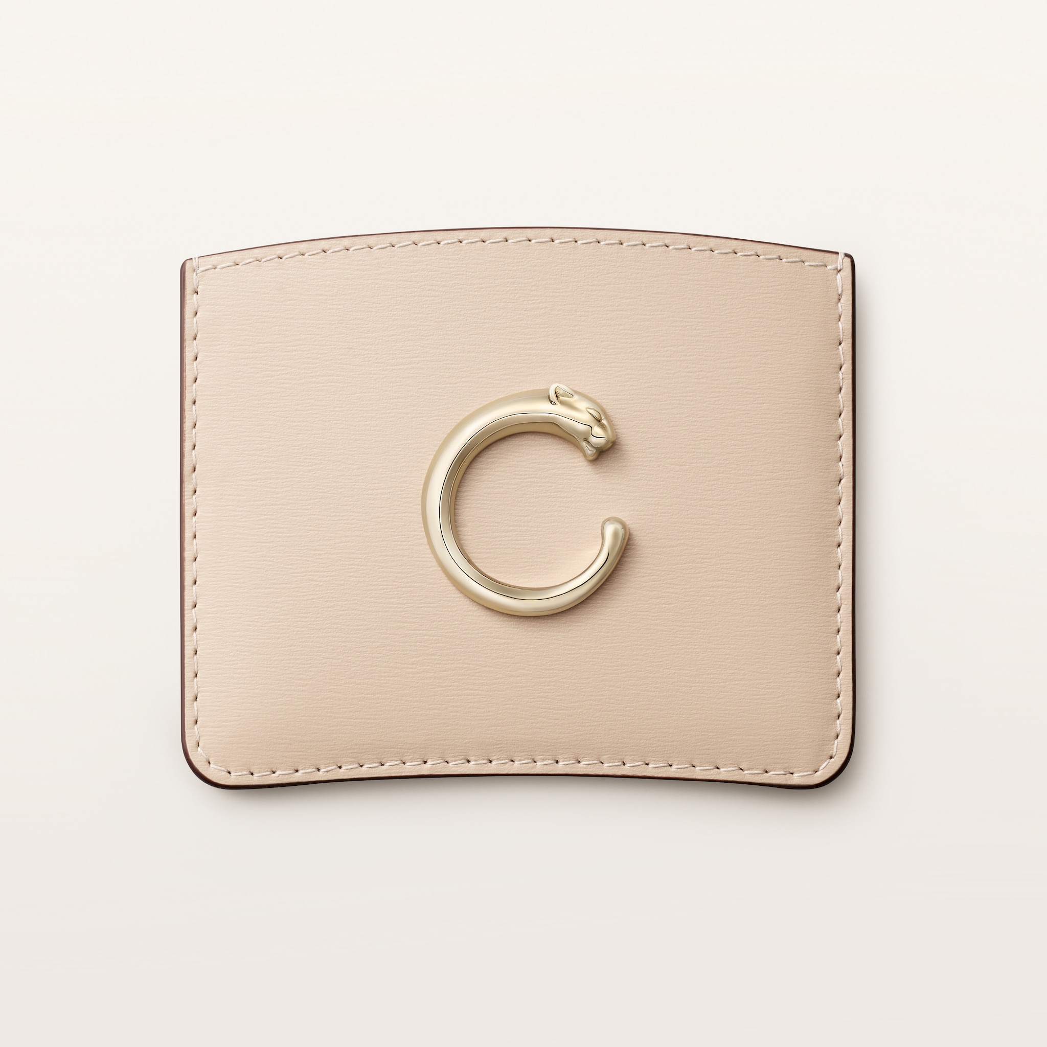 カード ホルダー パンテール C コードベージュ カーフスキン、ゴールドフィニッシュ