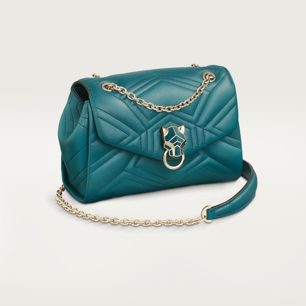 パンテール ドゥ カルティエ チェーンバッグ ミニ ペトロールブルー キルティング カーフスキン、ゴールドフィニッシュ