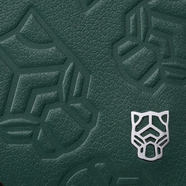 カード ホルダー パンテール  パイングリーン エンボス加工カーフスキン、パラジウムフィニッシュ