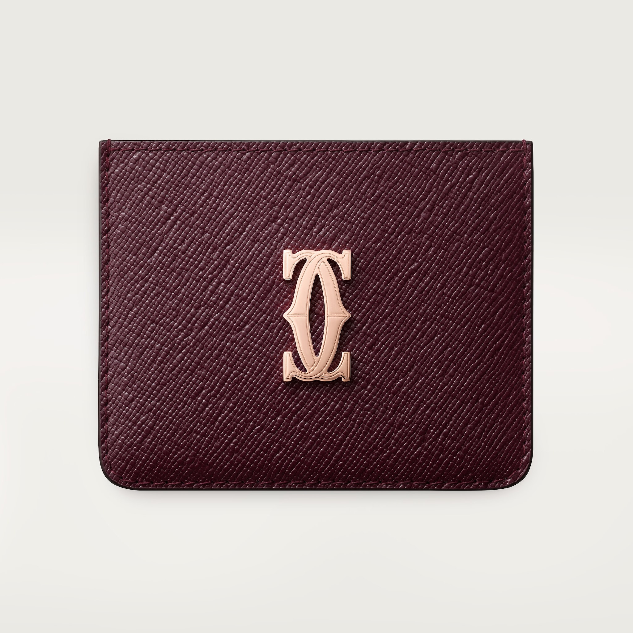 カード ホルダー C ドゥ カルティエグレープ テクスチャード カーフスキン、ピンクゴールド フィニッシュ