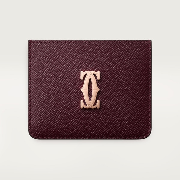 カード ホルダー C ドゥ カルティエ グレープ テクスチャード カーフスキン、ピンクゴールド フィニッシュ