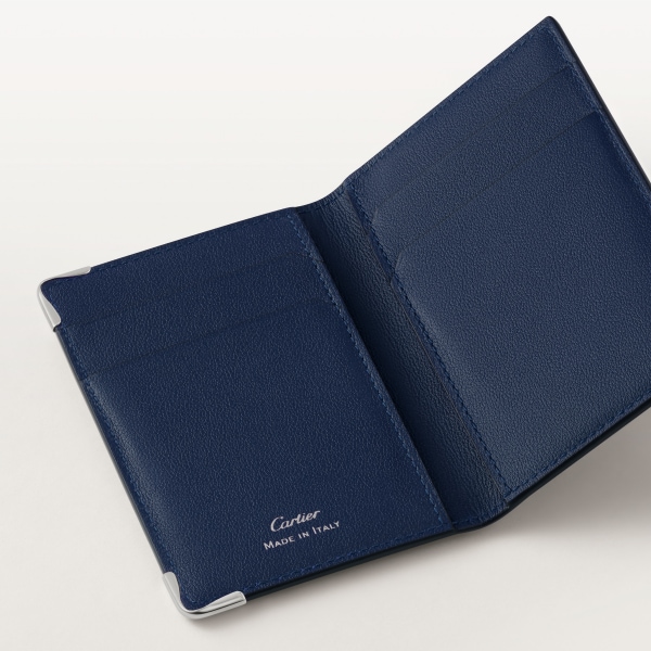 カード ホルダー マスト  ネイビーブルー パンチング加工ロゴ カーフスキン、パラジウムフィニッシュ