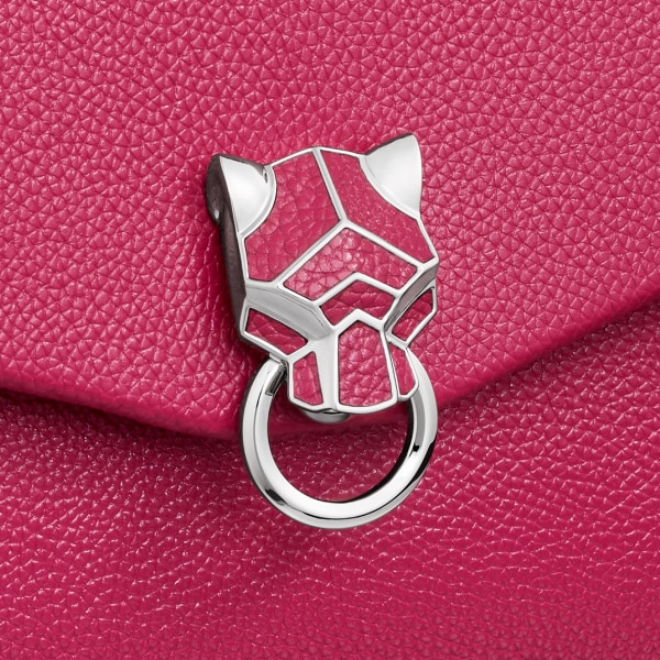 スモール バッグ パンテール グラフィック  ラズベリー カーフスキン、パラジウムフィニッシュ