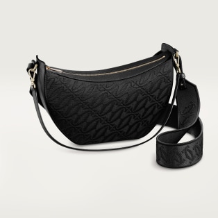 ホーボーバッグ C ドゥ カルティエ  ブラック テクスチャー カーフスキン、刺繡入り、ゴールドフィニッシュ