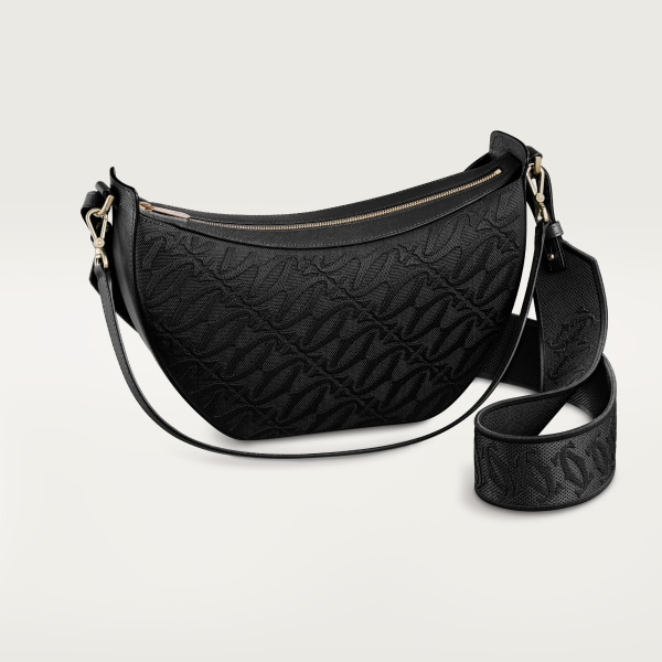 ホーボーバッグ C ドゥ カルティエ  ブラック テクスチャー カーフスキン、刺繡入り、ゴールドフィニッシュ