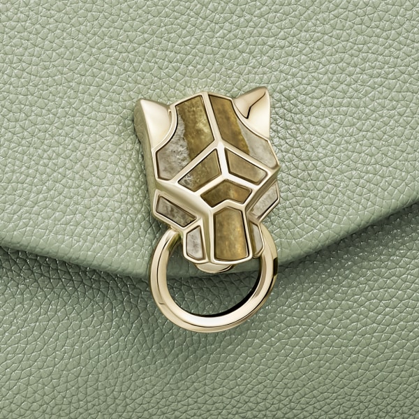 スモール バッグ パンテール  セージグリーン グレインド カーフスキン、ゴールドフィニッシュ