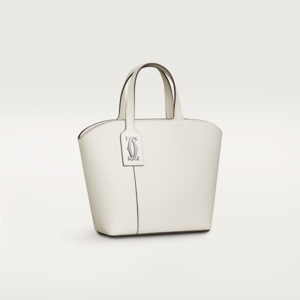 ミニ トートバッグ C ドゥ カルティエ  ソルトホワイト テクスチャード カーフスキン、エンブロイダリー、パラジウムフィニッシュ