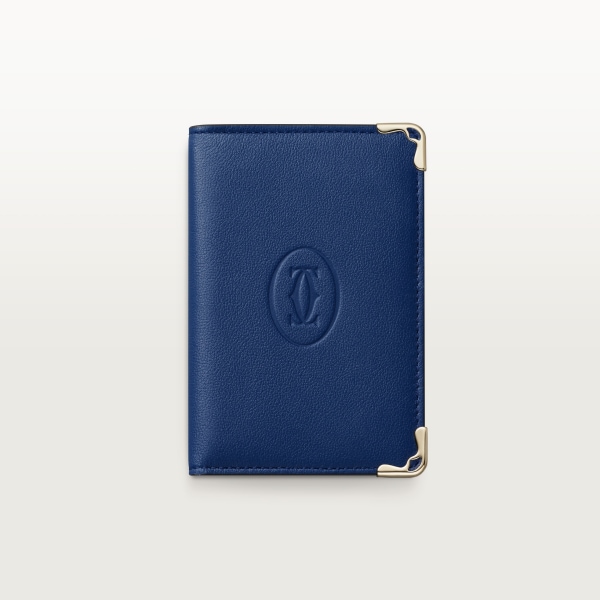 カード ホルダー マスト  ディープブルー カーフスキン、ゴールドフィニッシュ