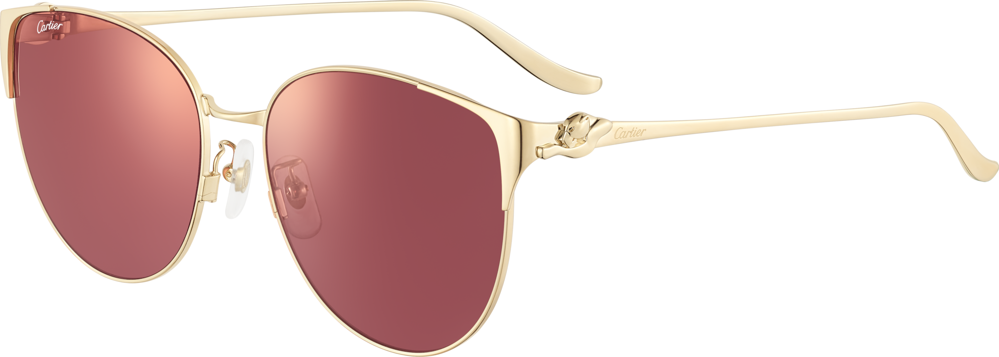 パンテール ドゥ カルティエ サングラススムース ゴールドフィニッシュ メタル、ボルドーレンズ 