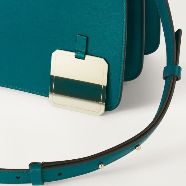 スモールモデル ハンドルバッグ、パンテール ドゥ カルティエ ペトロールブルー カーフスキン、ゴールドフィニッシュ