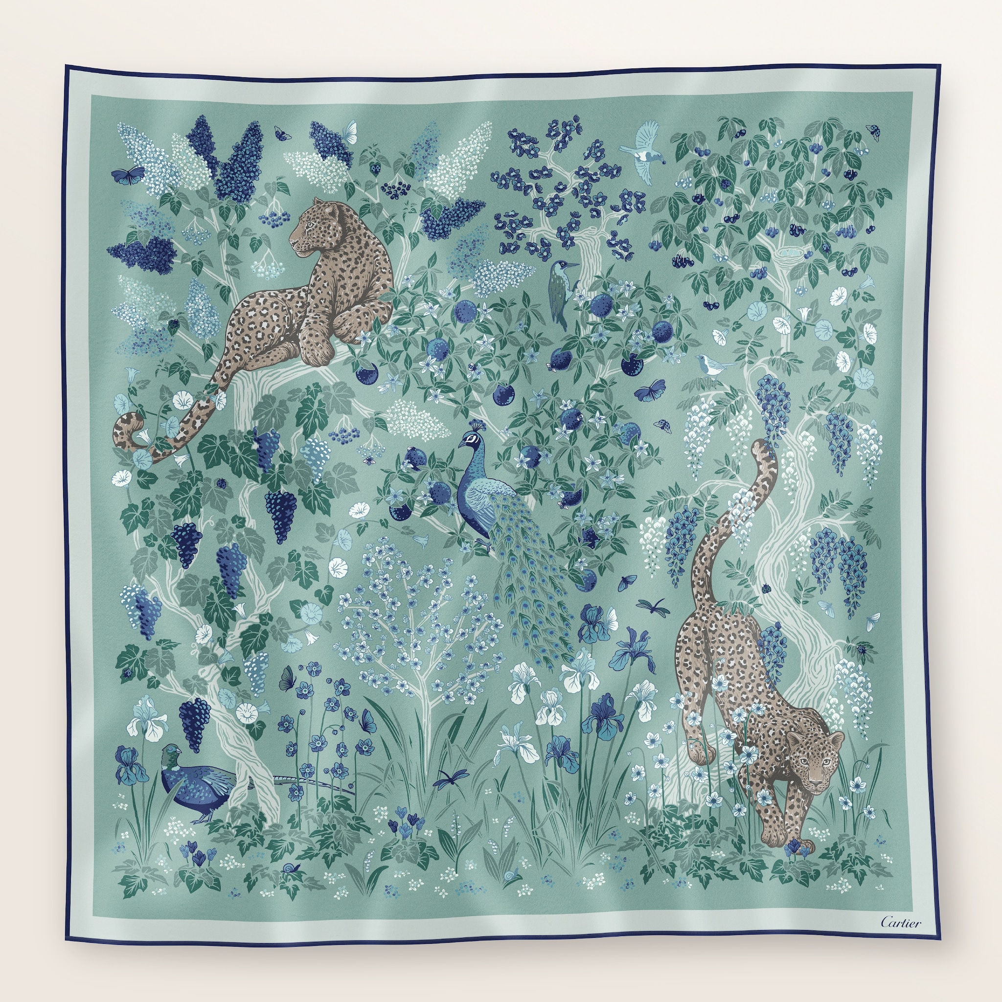 ブルーミング パンテール スカーフ 90ターコイズ シルクツイル