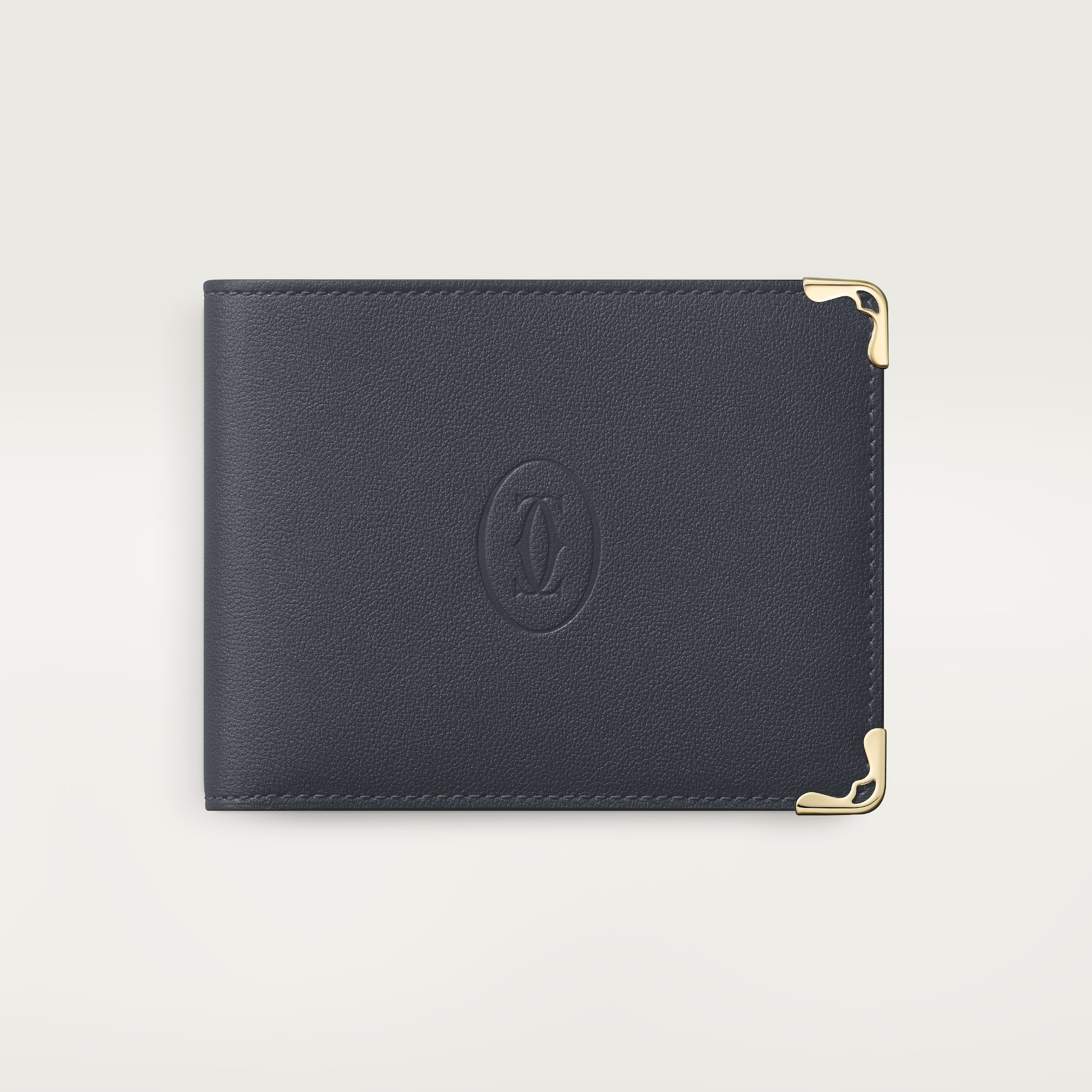 ウォレット 
マスト スレートグレー＆スカイブルー カーフスキン、ゴールドフィニッシュ