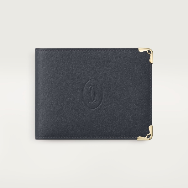 ウォレット 
マスト  スレートグレー＆スカイブルー カーフスキン、ゴールドフィニッシュ