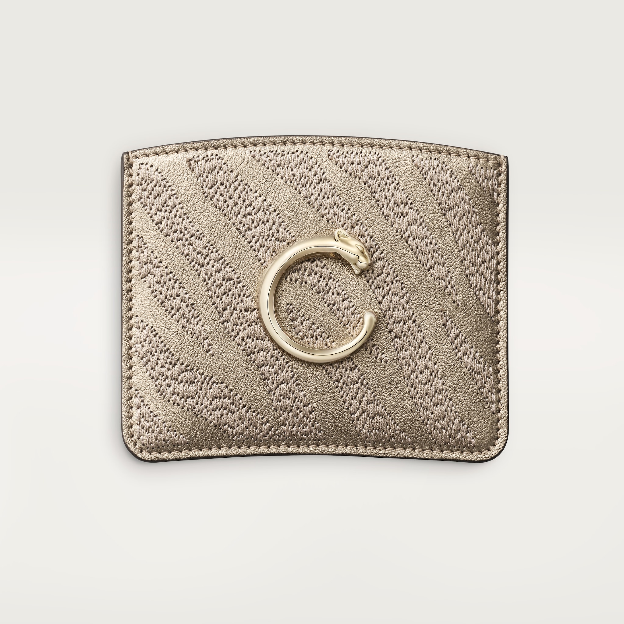 パンテール C カードホルダー パンテール エンブロイダリー、メタリック ゴールド ラムスキン、ゴールドフィニッシュ